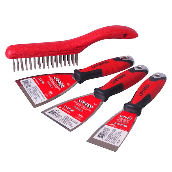 Flexible putty knife and wire brush Set 4Pc